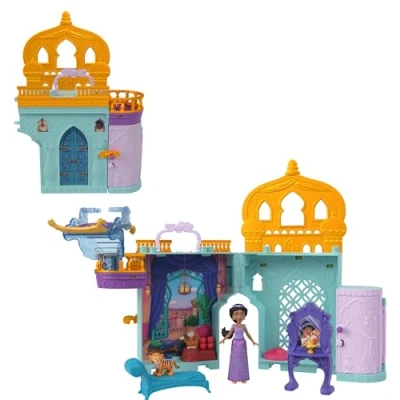 Imagen de Mattel Disney Juguetes Princesas, Casa de Muñecas Castillo Apilable Jazmín con Muñeca Pequeña, 2 Amigos y 7 Piezas, Inspirado en la Película Disney, Regalos Viaje para Niños, HPV04