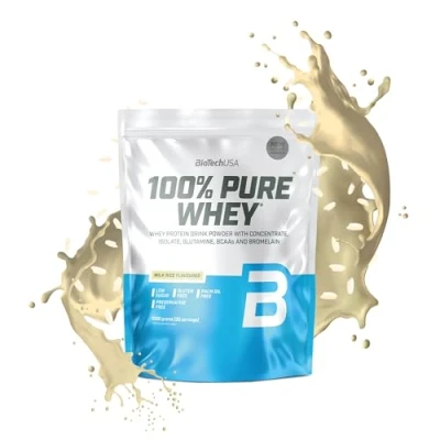 Imagen de BioTechUSA 100% Pure Whey Proteína en Polvo con BCAA y Glutamina Sin Gluten, Aceite de Palma, 1 kg, Arroz leche