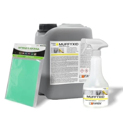 Imagen de Kit Muffyxid, elimina moho, acción rápida, higienizante, rápidamente hongos, musgos y algas, retrasa la reaparición, 1 spray de 500 ml + 5 l paño 40 x 30 doble