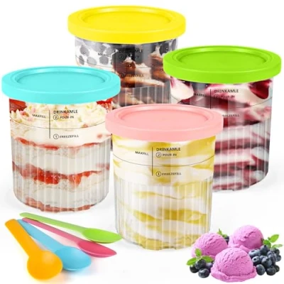 Imagen de Diealles Shine Recipientes de Helado para Ninja Creami Deluxe Pints, 4 Piezas Recipiente NC501 NC500, Contenedores Pinta con Tapas, Apto Lavavajillas