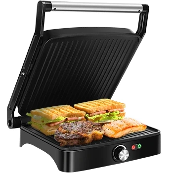 Imagen de Aigostar Calore Parrilla Eléctrica, Sandwichera y Máquina de Panini, Revestimiento Antiadherente, Regulador Temperatura, Apertura 180º, Placa Superior Flotante, 1800 W, Libre BPA