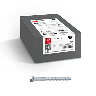 Imagen de TOX Tornillo de anclaje Sumo Max 1 KB A4 8x80 mm, cabeza hexagonal, acero inoxidable A4, para diferentes profundidades instalación, homologado por las autoridades, 50 piezas, 041171231