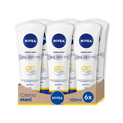 Imagen de NIVEA crema de manos antiedad Q10, antiarrugas y antimanchas, 6 unidades 100 ml, hidratante para las enriquecida con Q10 Complex, filtros UV