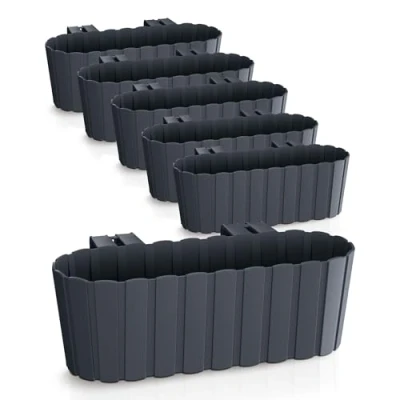 Imagen de Spetebo Jardinera para balcón con soporte, 39 x 13 cm, juego de 6 unidades, barandilla plástico, maceta en color antracita