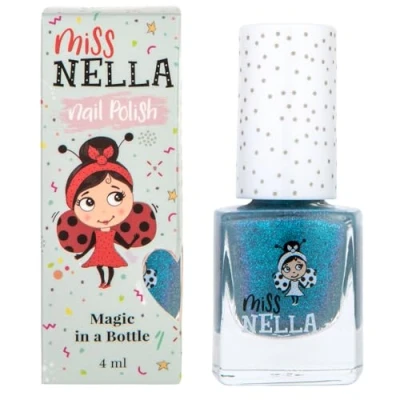 Imagen de Miss Nella BLUE THE CANDLES Esmalte especial para uñas con brillos niños, fórmula despegable, a base de agua y sin olor