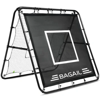 Imagen de Bagail red de rebote doble cara,barra pintura reforzada, ángulo ajustable, estructura plegable, con objetivos entrenamiento habilidades, portería fútbol portátil jardín
