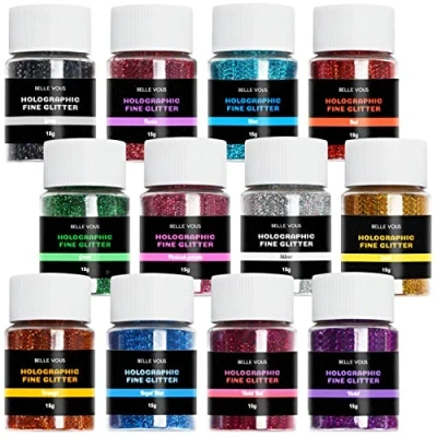 Imagen de Belle Vous 15 g X 12 Pack Set de Botes Purpurina Fina para Manualidades Manualidades, Arte, Epoxi, Vasos, Pigmentos Resina, Decorar Bodas Uñas, Cuerpo, Cara, Slime
