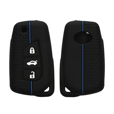 Imagen de kwmobile Carcasa Compatible con Llavero de Toyota 3 Botones (T2) Corolla RAV4 CH R Yaris Funda para Mando Coche Silicona Negro/Azul