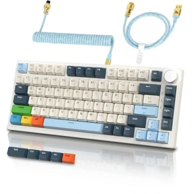 Imagen de ATTACK SHARK K85 Teclado Mecanico Gaming con Cable Espiral, Accionamiento Ajustable, Interruptor Magnético, Apex Pro TKL Gasket Teclado, RGB, Perilla, Soporte DKS/MT/TGL, QWERTY US, para PC/Mac