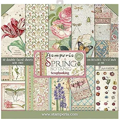 Imagen de Stamperia Spring Botanic Bloc de Papel (10 Hojas, Doble Cara), Multicolor, 30.5 x (12&quot; 12&quot;)