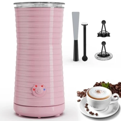 Imagen de Espumador de Leche Eléctrico​​ 4 en 1, Morpilot ​​Calentador Leche​​ para Bebidas Frías/Calientes, Ideal Cappuccino, Latte y Caliente, 240ml, Rosa