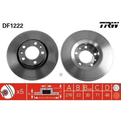 Imagen de TRW DF1222 Disco de freno 276 22 5 108 ventilado barnizado altamente carbonizado con tornillos