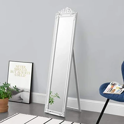 Imagen de [en.casa] Espejo de Pie 160x40 cm Suelo Marco Estilo Barroco Inclinable Ajustable Decoración Salón Dormitorio Eucalipto Blanco