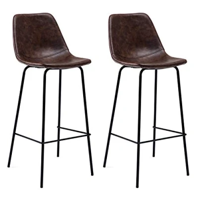 Imagen de Happy Garden Juego de 2 taburetes Bar Vintage Lucien Marrones Altura del Asiento 75 cm, Estilo Retro con Respaldo y reposapiés, Estructura Metal
