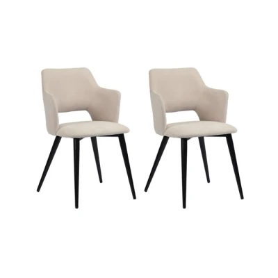 Imagen de MEUBLE COSY Juego de 2 sillas Comedor, sillón con reposabrazos, Asiento Acolchado Tela, Patas Metal, para Cocina, salón, Dormitorio, Oficina, Color Beige, 48x54.5x80cm