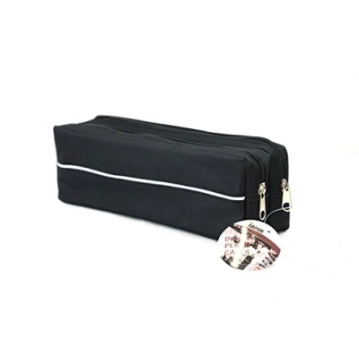 Imagen de Arpan Estuche de tela con cremallera doble, tamaño extragrande, ideal para la escuela, universidad, maquillaje, 1 (negro)