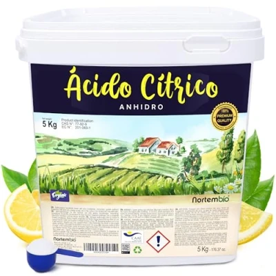 Imagen de Nortembio Ácido Cítrico Ecológico 5 Kg. Anhidro en Polvo. Insumo 100% Puro. Limpiador Multiusos. E Book Incluido.