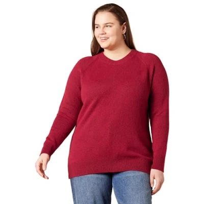 Imagen de Amazon Essentials Jersey de Tacto Suave con Cuello Redondo, Manga Larga y Corte Clásico Mujer, Rojo Oscuro, S