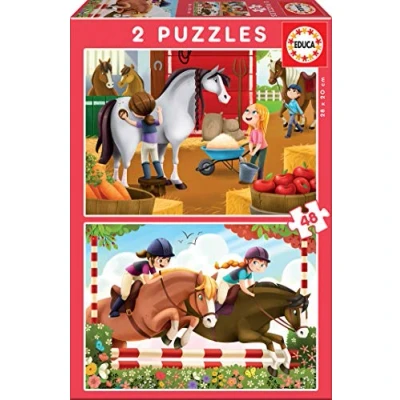 Imagen de Educa Cuidando Caballos, Set de 2 Puzzles con 48 Piezas Cada uno compuestos por Grandes Piezas, Perfectamente acabadas para Que Sea Sencilla y Segura su manipulación (17150)