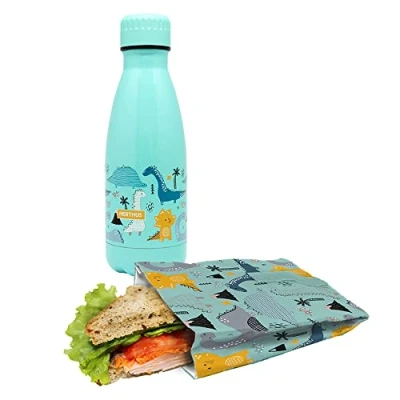 Imagen de NERTHUS FIH 1030 SET Botella Doble Pared Acero Inox + Bolsa Sandwich Dinosaurio