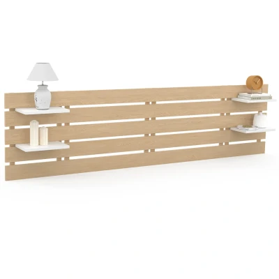 Imagen de IDMarket Cabecero colgante de 5 láminas grandes Nina 240 cm, madera clara y estantes blancos