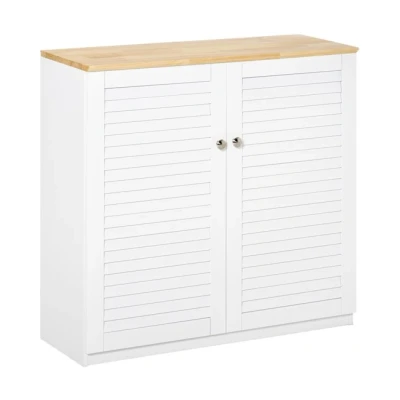 Imagen de HOMCOM Aparador de 2 Puertas Diseño Persiana con Estante Ajustable Armario Auxiliar Almacenaje Moderno para Salón Dormitorio 80x30x78,5 cm Blanco