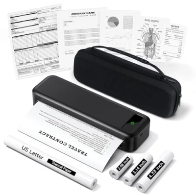 Imagen de TATTMUSE Impresora Portatil A4 Kit, Impresoras Termica Bluetooth 300 dpi, con Maletín de Transporte y 4 Rollos Papel, para Hogares Oficinas,Impresoras Sin Tinta Compatible Android iOS