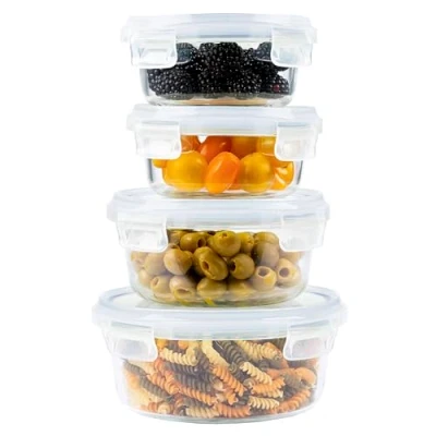 Imagen de Home Fleek Recipientes De cristal Para Alimentos Hermeticos Con Tapa Tapers Comida Hermetico, Ahorro Espacio Microondas, Horno Y Congelador (Pack 4, Azul)