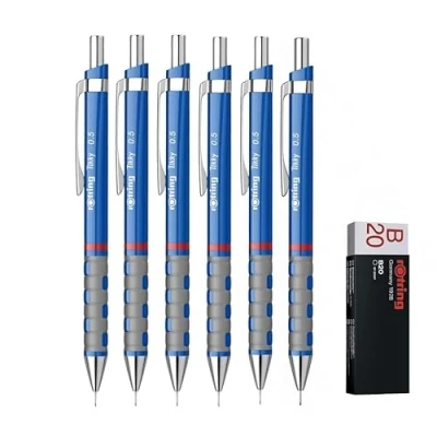 Imagen de rOtring Tikky Portaminas HB de 0,5 mm, barriles azul oscuro, 6 unidades, borrador B20