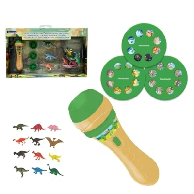 Imagen de Lexibook LTC045Z, Proyector Linterna Luminosa, CREA hasta 3 Cuentos con 24 imágenes, 12 figuritas de Dinosaurios Incluidas, Color Amarillo/Verde (LTC045Z)