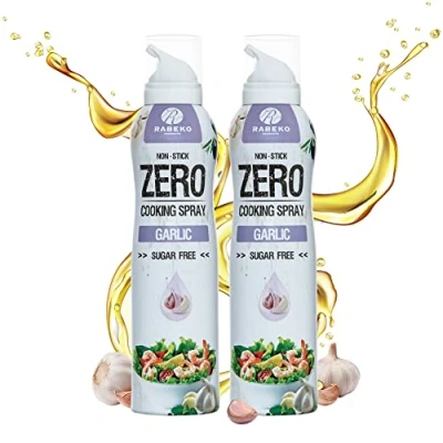 Imagen de Rabeko Zero Spray para cocinar bajo en calorías AJO 800 raciones, 2 kcal por pulverización freír, asar y hornear sin aditivos, azúcar gluten ni lactosa x 200ml