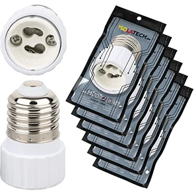 Imagen de ISOLATECH 6pcs casquillo adaptador E27 para de lámpara GU10 LED convertidor bombillas bajo consumo (max. 250V/2A) baño cocina base cerámica resistente al calor