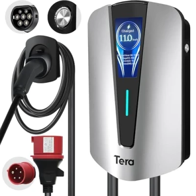 Imagen de Tera EV Cargador Type 2 11KW estación de Carga doméstica Wallbox para automóvil eléctrico y Soporte Cable trifásico con Enchufe CEE 16A 400V vehículos eléctricos PHEV Q8 Plateado