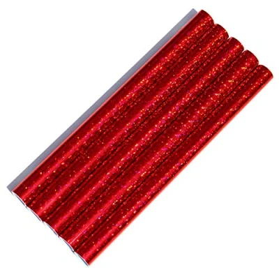 Imagen de Juego de 5 láminas adhesivas con holograma y purpurina, autoadhesivas, colores, para manualidades, 100 cm x 33 cm, copos rojos