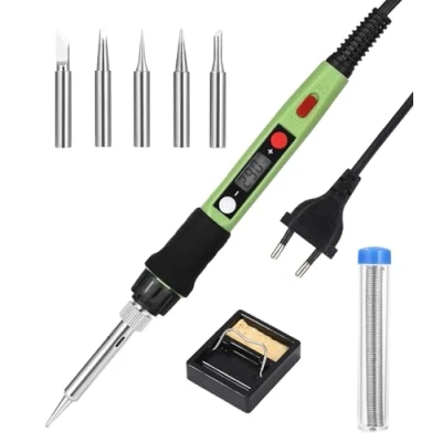 Imagen de Zawaer Soldador de Estaño, Kit Estaño 80W, Electrico Temperatura Ajustable 180℃ 500℃, Precisión Profesional con 5pcs Puntas, para reparación soldadura diaria.