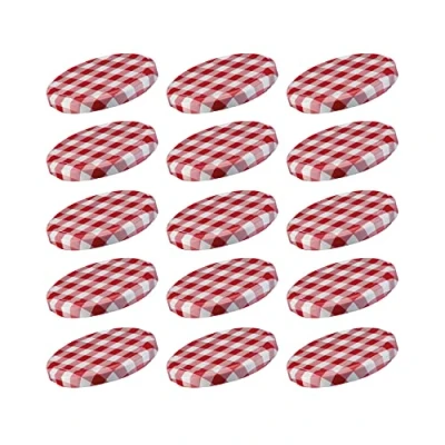 Imagen de Westmark 15 Tapas de rosca para tarros conserva, Redonda, ø 58 mm, Hojalata, Rojo/Blanco, A cuadros, 409822E3