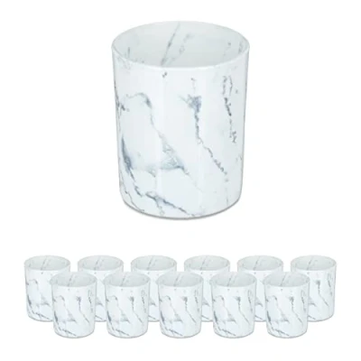 Imagen de Relaxdays Set 12 Portavelas Vidrio, Efecto Mármol, Vasos Porta Velas Cristal, 8,5 x 7 cm, Decoración Centro Mesa, Blanco