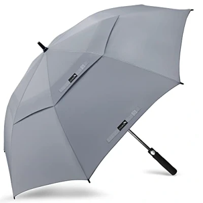 Imagen de ZOMAKE Paraguas Golf Antiviento Automatico 62 Pulgadas,Extra Grande Paragua Resistente con Doble Toldo Venteado Impermeable A Prueba de Viento Palo para Hombre Mujer(Gris Claro)