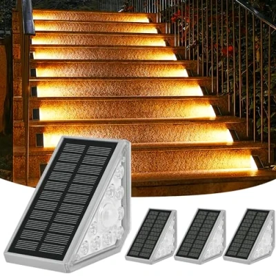 Imagen de Weinsamkeit Lámparas Solares para Exteriores con Sensor de Movimiento, Set 4 Luces Escaleras 1200mAh/3000K/IP65, Luz Solar Pasillos, Escaleras, Caminos