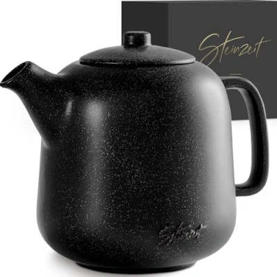 Imagen de STEINZEIT tetera de diseño (1,3 L) con filtro acero inoxidable 304, cerámica esmalte único colador extraíble, color negro