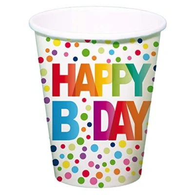 Imagen de Folat Feliz cumpleaños Vasos Desechables con Puntos 250 ml 8 Piezas, Multicolor (65111)