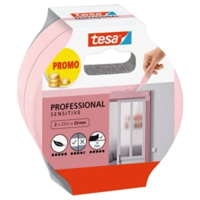 Imagen de tesa Cinta de Carrocero PAPEL PINTADO Enmascarar Fina para un Enmascaramiento Preciso Adecuada Superficies Interiores Sensibles 2x 25 m x mm
