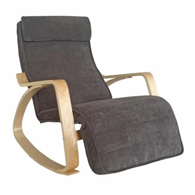 Imagen de Brigros WeHome Silla Mecedora Swing Amor con reposabrazos de Madera, reposapiés Ajustable, sillón salón, Dormitorio (Tela, Gris Oscuro)