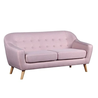 Imagen de SHIITO Modelo Kiran Sofá 3 Plazas Moderno Tapizado en Tela y Patas de Madera Máximo Relax Confort Rosa