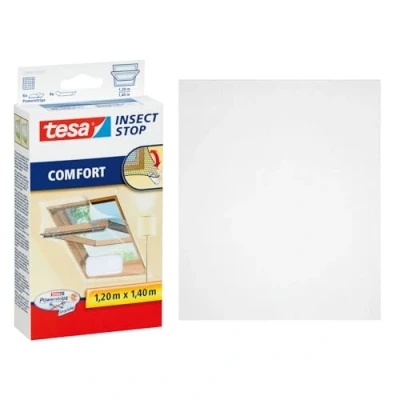 Imagen de tesa Insect Stop Hook &amp; Loop Comfort Mosquitera Adhesiva para Ventanas de Tejado y Claraboyas Malla Protectora contra Insectos Tecnología Powerstrips 120 x 140 cm Blanco