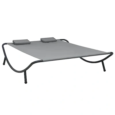 Imagen de vidaXL Tumbona Doble de Exterior Cama Sol Jardín Cubrir Sombra para Descansar Dormir Jugar en Playa Parque Parasol Tela Gris Antracita