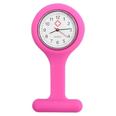 Imagen de TRIXES Reloj de Bolsillo para enfermería Silicona y con Broche Colgar Rosa Oscuro