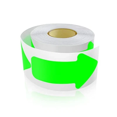 Imagen de 200 pegatinas de flecha 5 x 10 cm para marcar el suelo, autoadhesivas, resistentes a la intemperie, verde fluorescente