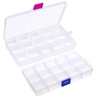 Imagen de Fodlon Caja Almacenaje Plastico Transparente 2piezas Organizadora Compartimentos Organizador de Pendientes Pequeños Cajas Clasificadoras con Separadores para Costura Accesorios Tornillos