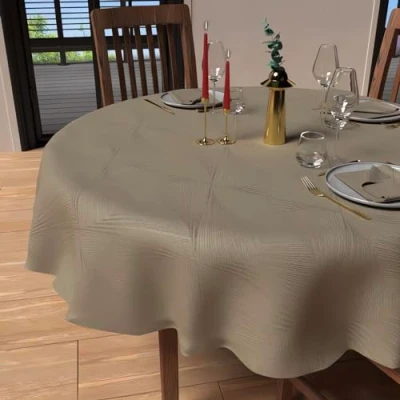 Imagen de Soleil d&#039;ocre Mantel Luxury Cuadrado Antimancha, Redondo, Beige (Champán), Diametre 180 cm